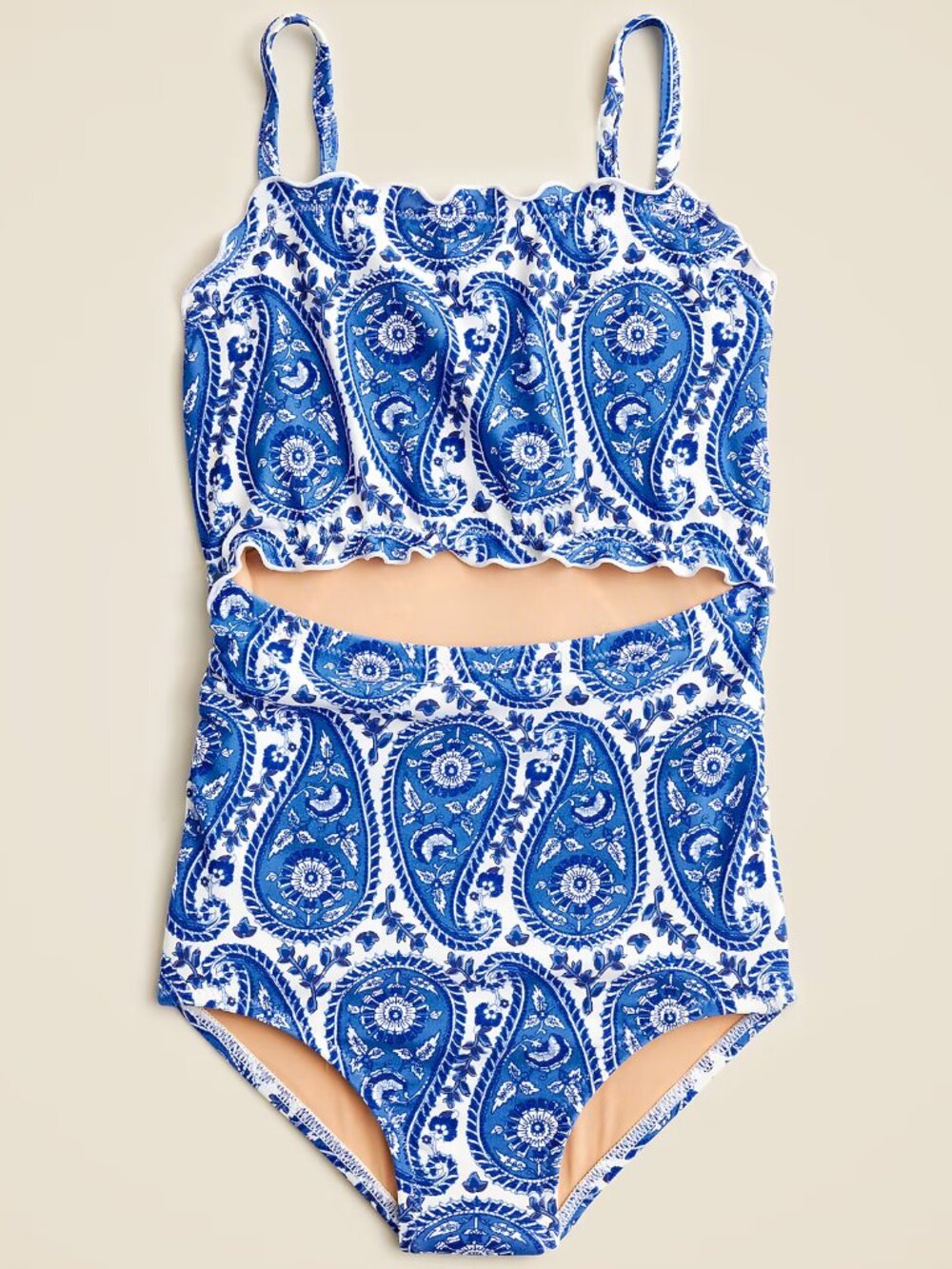 J. Crew Blue Paisley Girls' Lettuce-Edge Cutout One-Piece Swimsuit/NWT/4